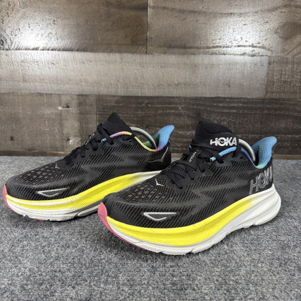 Hoka Clifton 9 Black Rainbow All Aboard Womens Size 9 B Running Shoes Sneakers